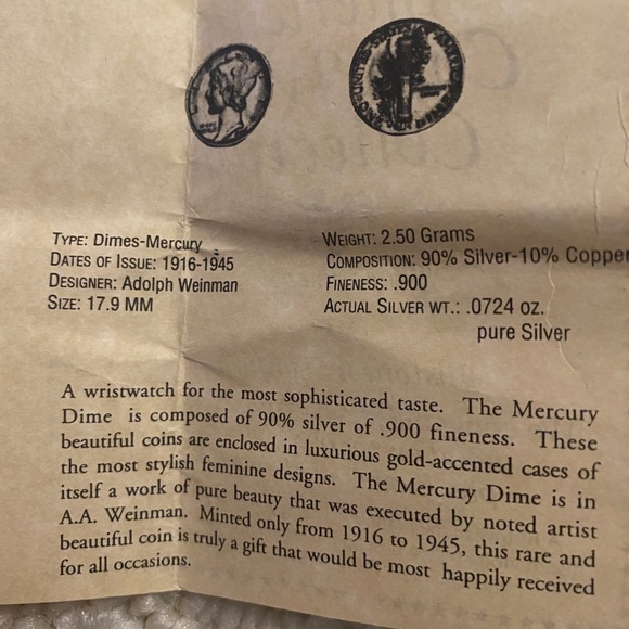 1944 mercury dime gold picket watch - Picture 6 of 6